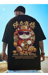 Harajuku Crying character – Good Fortune Befell Print Oversized T Shirt For Men Anime Ca