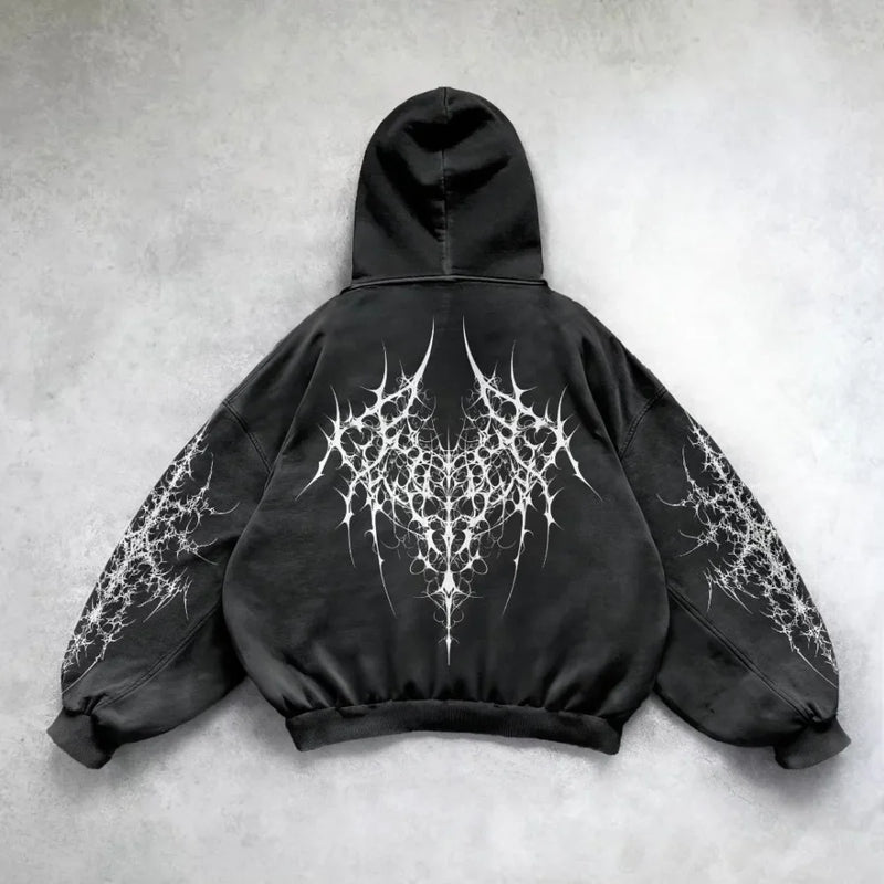 Gothic Retro Oversized Graphic Print Black Hoodies Loose Harajuku Long