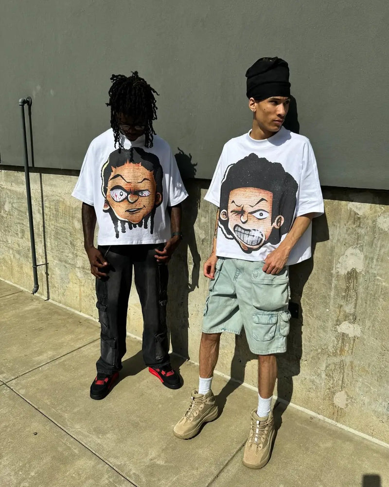 harajuku summer casual graphic t shirts men cartoon big head streetwear oversized y2k tops gothic clothes goth women clothing minimalist street pants
