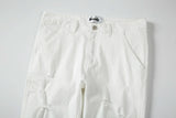 mens hole ripped white ankle zipper button jeans pants straight pockets solid color high street retro loose denim trousers unique jeans style 244