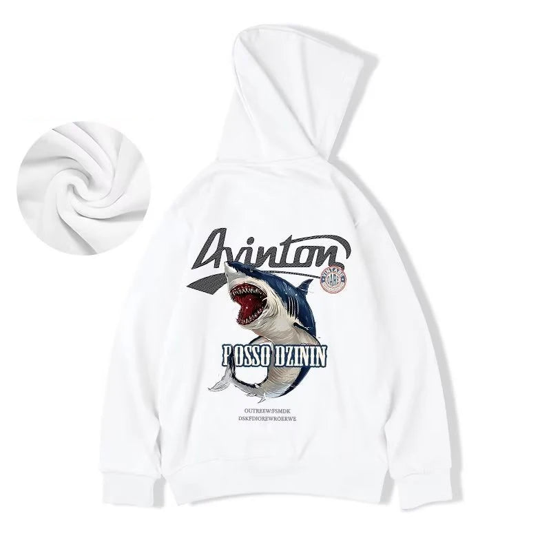 Y2K Streetwear Anime Shark Printed Hoodies For Men Autumn Oversized
