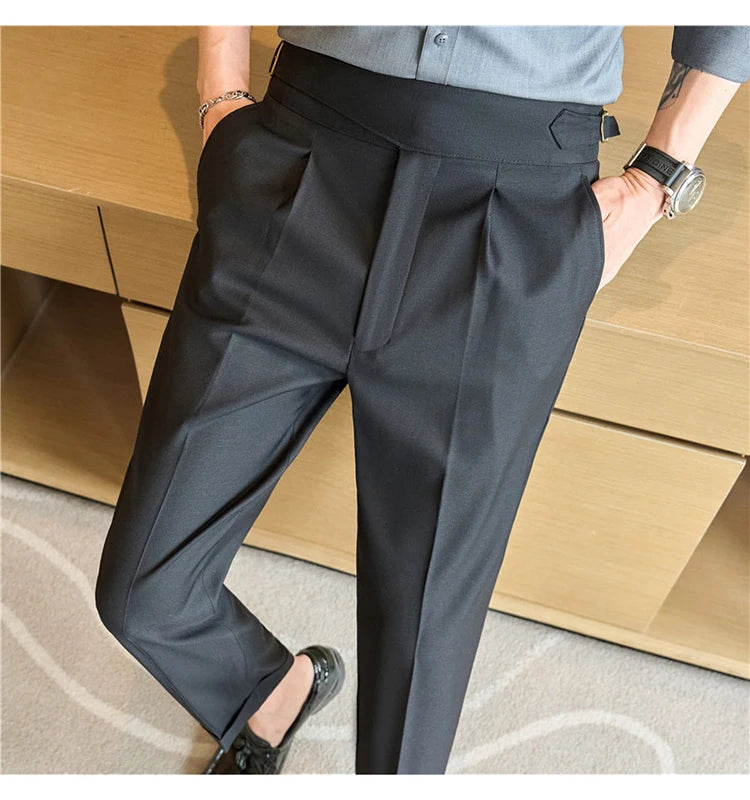 men naples waist business casual fashion vintage ankle length suit pant gentleman party dress pants trousers unique default style 1533