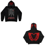 Autumn Winter Zipper Cardigan Skull Heart Shaped Embroidery New Hip Ho
