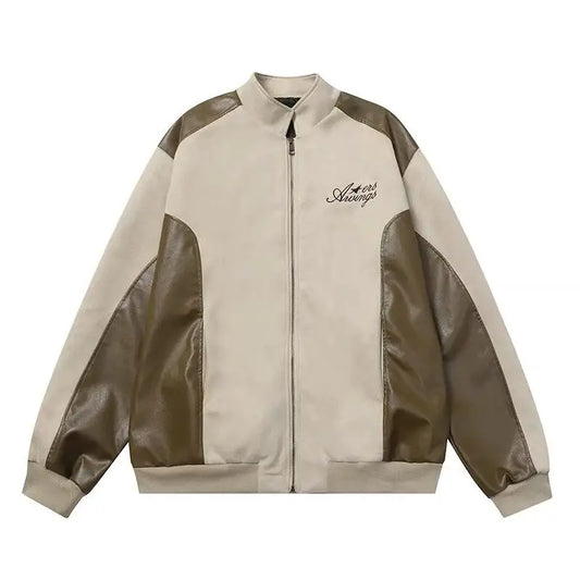 Original American Retro Fashion Brand Suede Pu Leather Jacket Stitchin