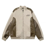 Original American Retro Fashion Brand Suede Pu Leather Jacket Stitchin