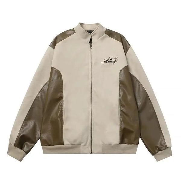 Original American Retro Fashion Brand Suede Pu Leather Jacket Stitchin