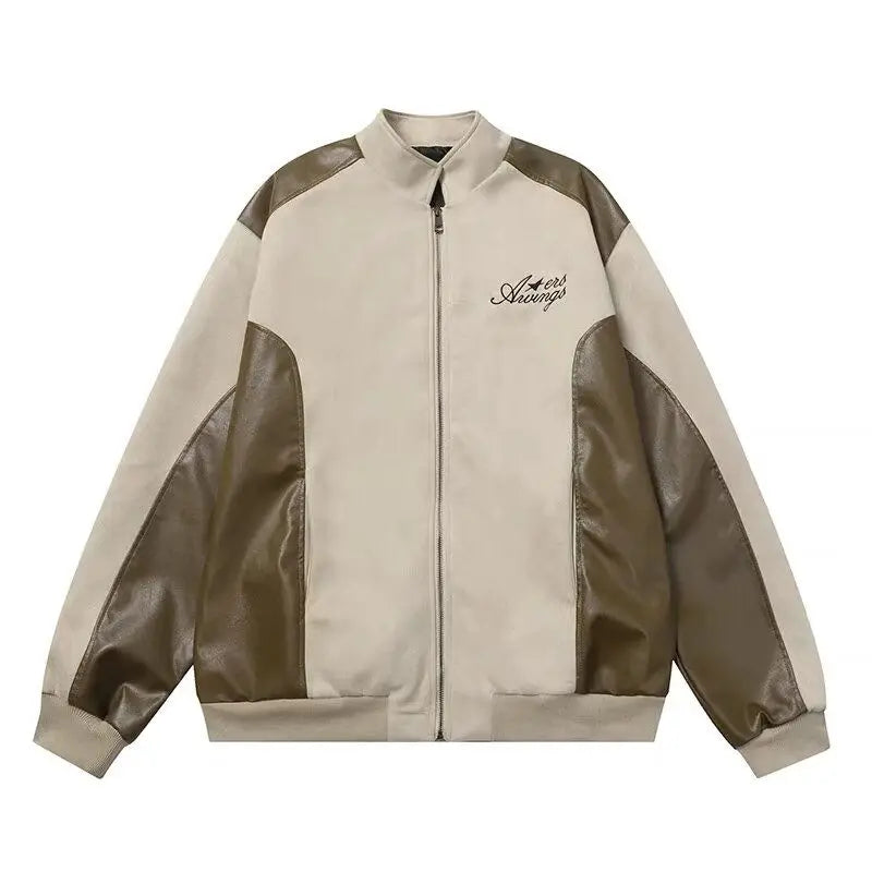 Original American Retro Fashion Brand Suede Pu Leather Jacket Stitchin
