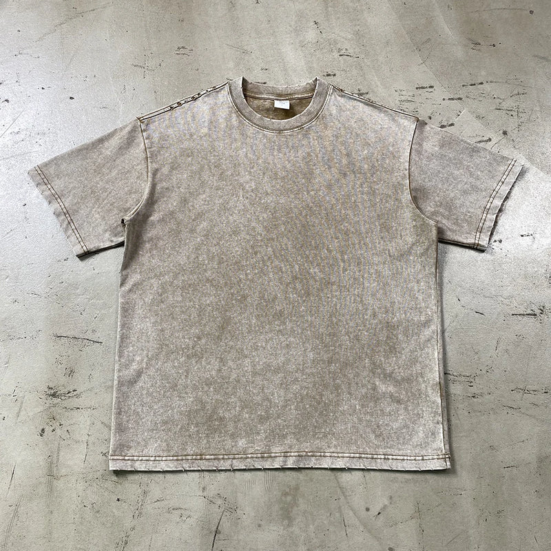 2024 Wax Dyed Vintage Tshirts Distressed Washing Edge Grinding cotton Tshirt for Mens European and American Short Sleeves Tees