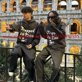 2024 Autumn Winter New Vintage Velvet Hoodie Long Sleeve American Heav