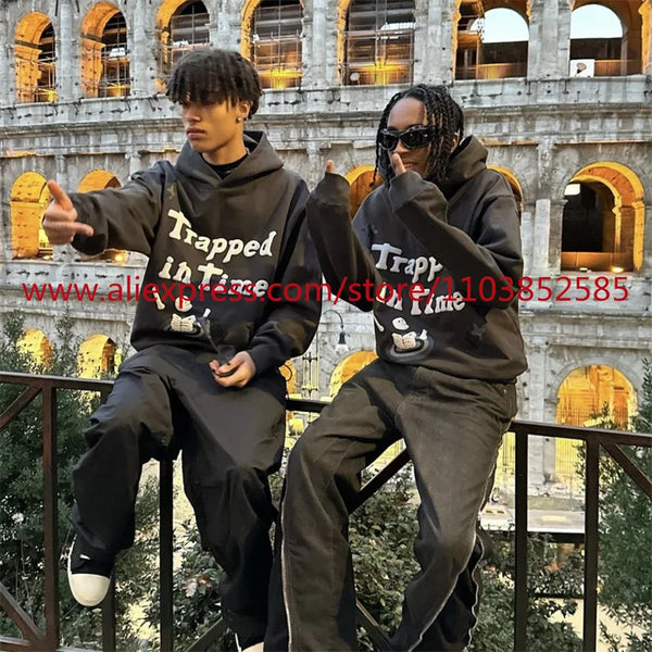 2024 Autumn Winter New Vintage Velvet Hoodie Long Sleeve American Heav