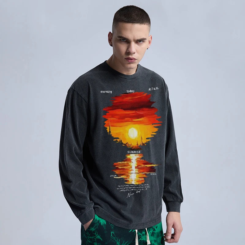 RainbowtouchesWashed Men's Casual Clothing Popular Vintage Style Oversized Vintage Celebrity Cotton High Quality