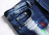 fashion distressed white washed denim jean pants colorful graffiti printed casual biker hip hop jeans slim joggers mens jeans unique joggers style 4582