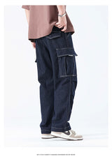 men autumn summer streetwear fashion plus size loose casual straight cargo jeans pant campus boy jeans trousers unique cargo style 2394