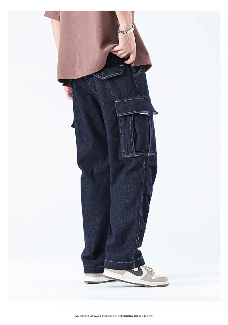 men autumn summer streetwear fashion plus size loose casual straight cargo jeans pant campus boy jeans trousers unique cargo style 2394