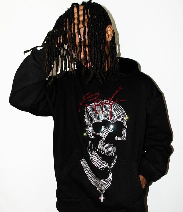 y2k vintage pullover hoodie long sleeve sweatshirt high street hip hop punk hot rhinestone glittery oversize clothes go school