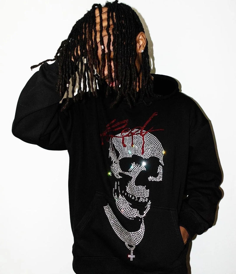 y2k vintage pullover hoodie long sleeve sweatshirt high street hip hop punk hot rhinestone glittery oversize clothes go school