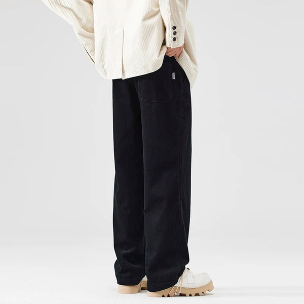 corduroy pants mens fashion loose casual straight large size wide leg baggy trousers office man commuter business corduroy pant minimalist street pants