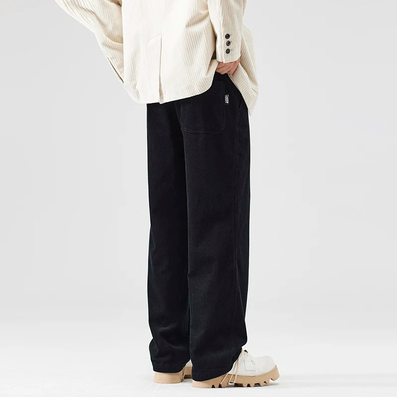 corduroy pants mens fashion loose casual straight large size wide leg baggy trousers office man commuter business corduroy pant minimalist street pants
