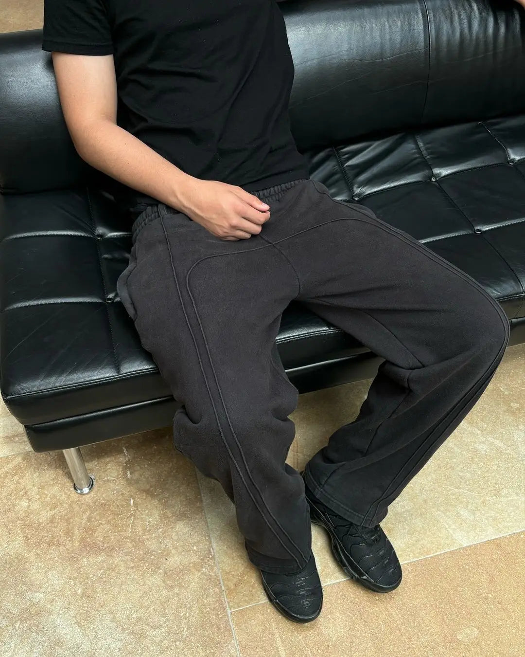 2024 high street trendy straight casual pants american harajuku retro splicing oversized sweatpants men personalized streetwear urban active pants