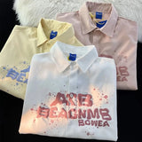 American retro letter printed short sleeved men and women summer new loose hip-hop personalized casual shirt top harajuku y2k