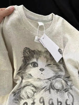 Sadcore Aesthetic piece – Korean Summer Men And Women Trend Personalized Cat Print Rou