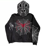 Mens Clothing Warm Harajuku Vintage Spider Web Red Graphic Hoodies Gru