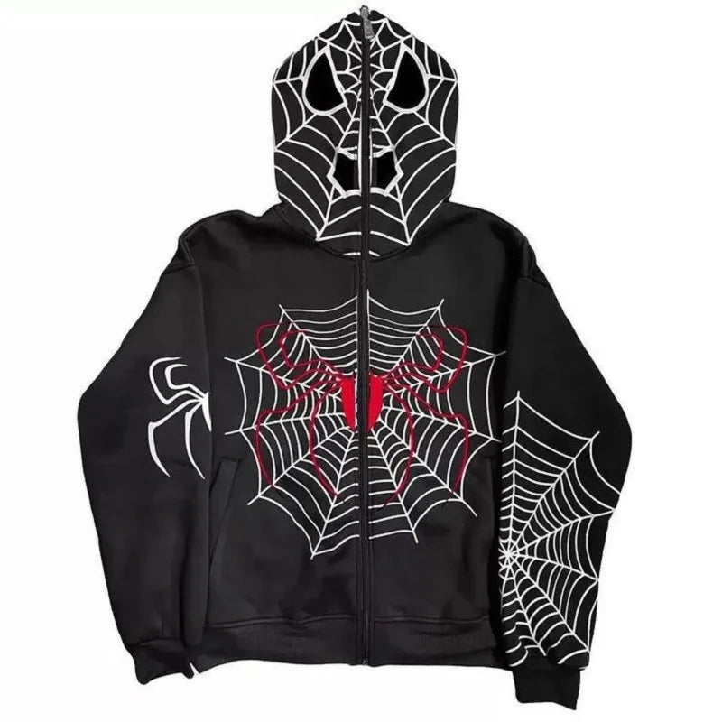 Mens Clothing Warm Harajuku Vintage Spider Web Red Graphic Hoodies Gru