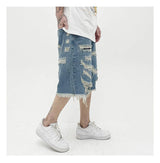 Mens Fashion Denim Jean Shorts Summer Casual Destroyed Ripped Destressed Holes Loose Shorts Hip Hop Streetwear Shorts Joggers