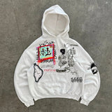 Y2K Retro College Style Hoodie Male And Female Couple Outfit Line Draw