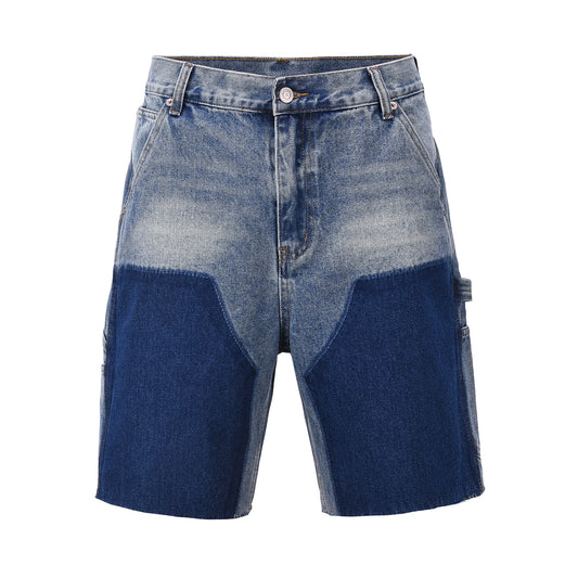 Hip Hop Graffiti Black Straight Denim Shorts Mens Vintage Patches Stitching Ink Splashed Jeans Y2k Logging Cargo Shorts for Male