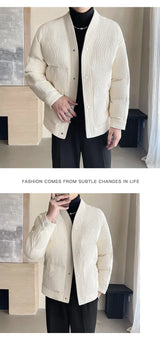 Men's Winter Collarless Woolen Splice Cotton-padded Jacket Men Business Casual Fashion Loose Warm Parkas Coat Thicken Jacket