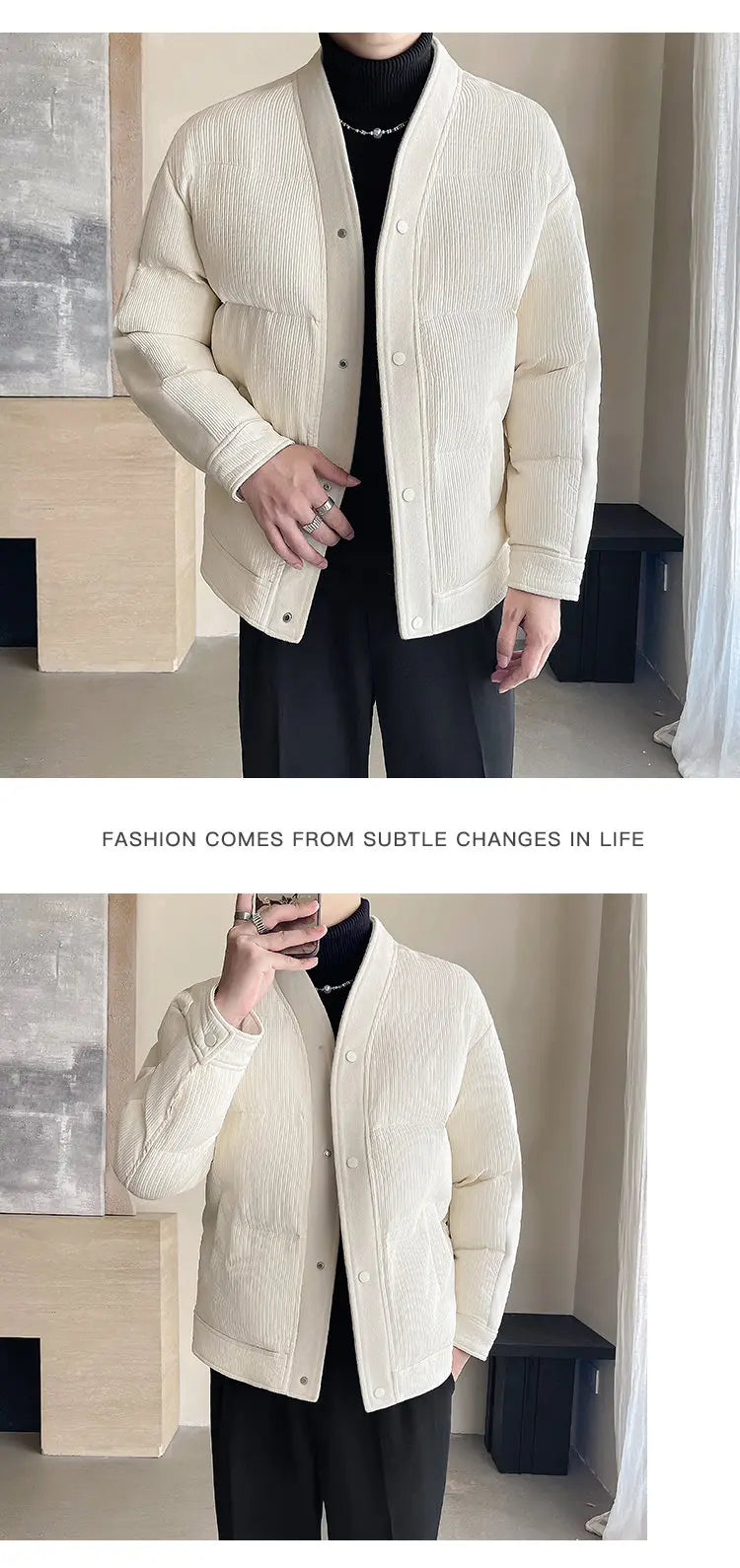 Men's Winter Collarless Woolen Splice Cotton-padded Jacket Men Business Casual Fashion Loose Warm Parkas Coat Thicken Jacket