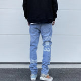 mens high street paisley print denim jeans casual hip hop distressed jeans slim fit skinny denim pants joggers streetwear men urban active pants