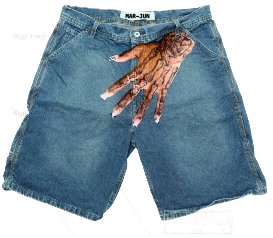 harajuku y2k short baggy jeans palm print graphic pants men fashionstyle denim streetwear gothic sweatpants shorts men clothing urban active pants