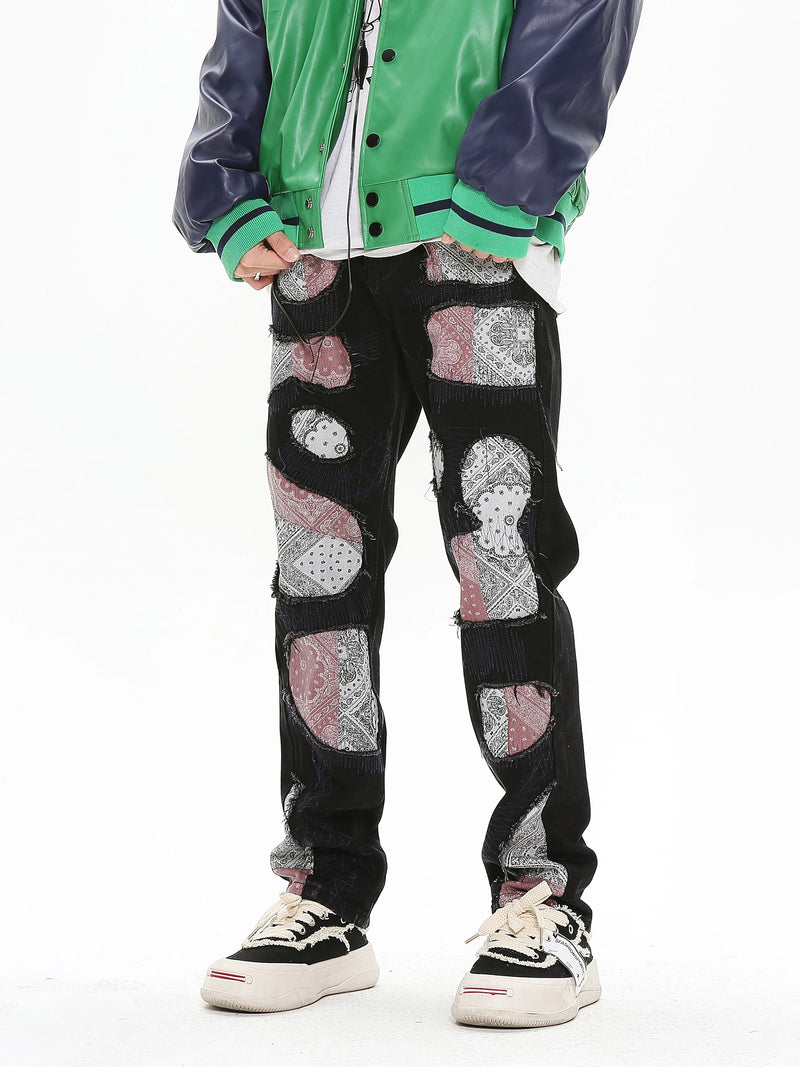 patchwork harajuku denim jeans mens zipper jeans hip hop fashion streetwear new casual straight joggers pants jeans for men unique joggers style 2464
