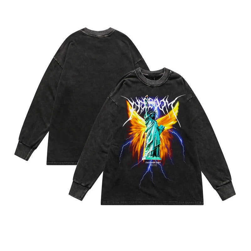 Rainbowtouches Washed Men's Long Shirts Vintage Clothing Oversized Fashion Printing Cool Stuff Popular Hip Hop High Street Style