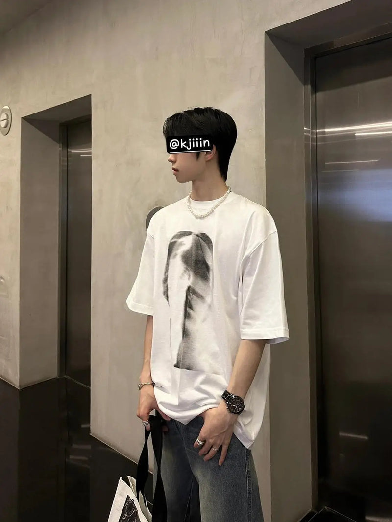 Glitchcore Crying angel – American T Shirt Men Short Sleeved Niche Trendy Brand Pure C