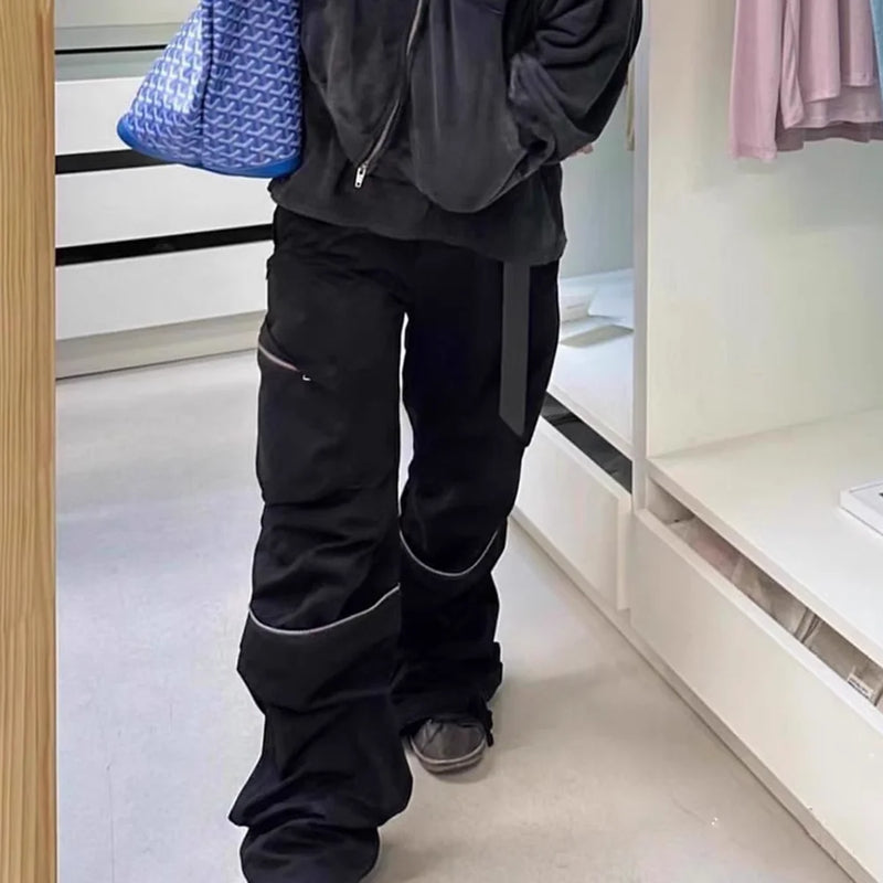 functional multi pockets overalls pantalones hombre baggy mens black cargo pants y2k streetwear loose baggy trousers oversized unique cargo style 886