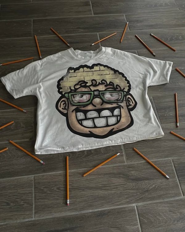 anime glitchcore shirt with comic block graffiti and vapor print