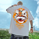 Gothic Barcode glitch – Funny Dancing Lion Print Man T Shirt Cotton Crewneck