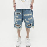 Mens Fashion Denim Jean Shorts Summer Casual Destroyed Ripped Destressed Holes Loose Shorts Hip Hop Streetwear Shorts Joggers