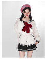 Harajuku Sweet Thicknecked Bow College Coat Woman Zip Up Hoodie Sailor