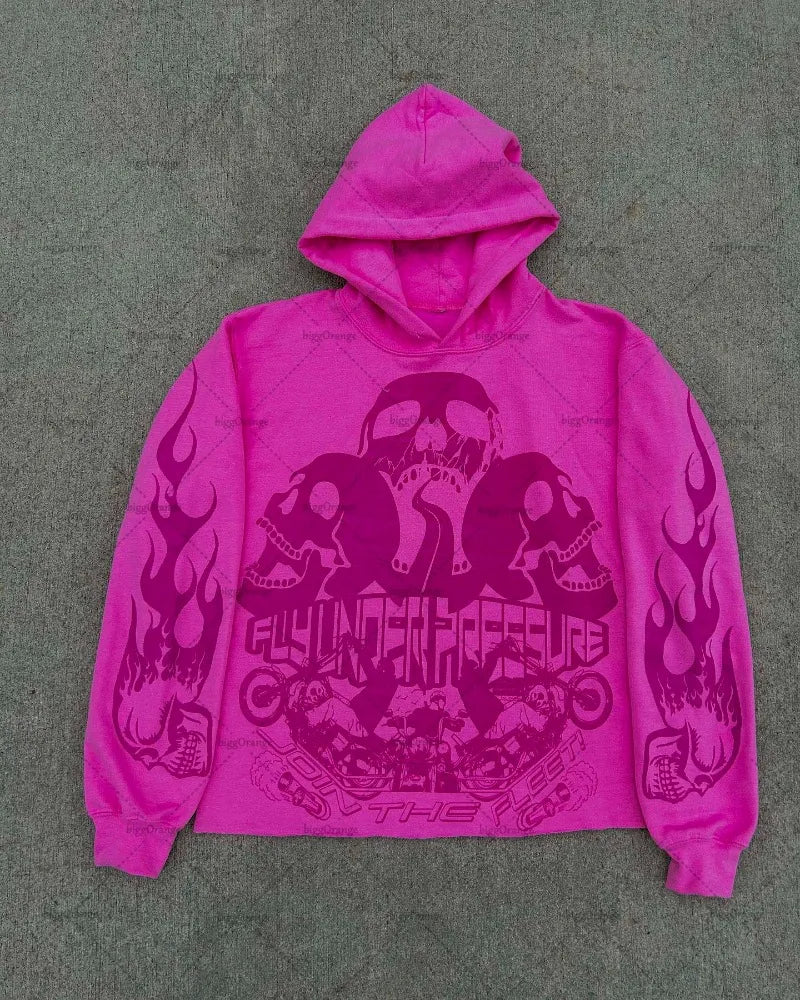 2023 New Trendy Gothic Punk Skull Bone Print Oversized Pullover Womens