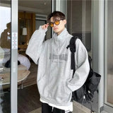Street Half Zip Hoodie Mens Spring New Vintage Letter Embroidery Loose