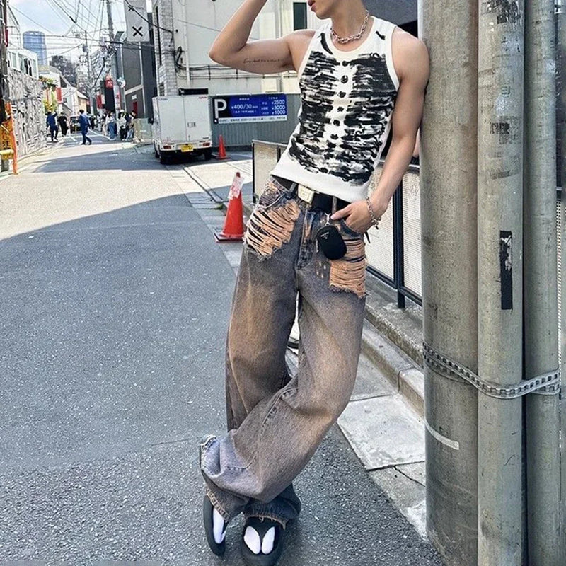 Mens Casual Street Tie Dye Tight Sports Bodybuilding Vest 2024 New Genderless Fashion Sexy Youth Printed Tank Top Unisex