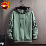 Male Clothes Hooded Green Loose Sweatshirt For Men Hoodies Fleeced Pas