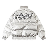 Men Waterproof Warm Jacket Winter Vintage PU Leather Parkas Embroidery Letter Thick Padded Coat Streetwear Hip Hop Loose Parka