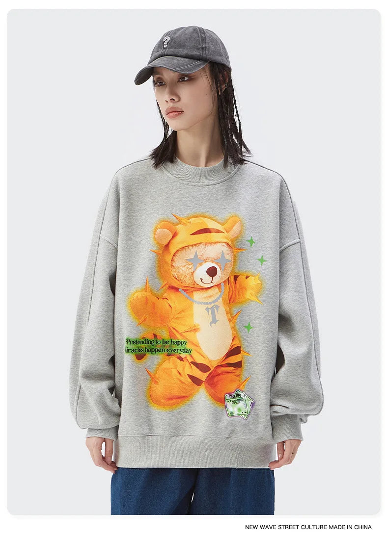 Gothic Oversized Tee – Rainbowtouches 2022 Mens Long Sleeve Vintage Reflection Bear – Edgy Streetwear for All Genders