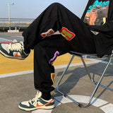 preppy style letter embroidery straight men baggy tracksuit pants y2k clothes sweatpants male drawstring casual long trousers unique joggers style 1074