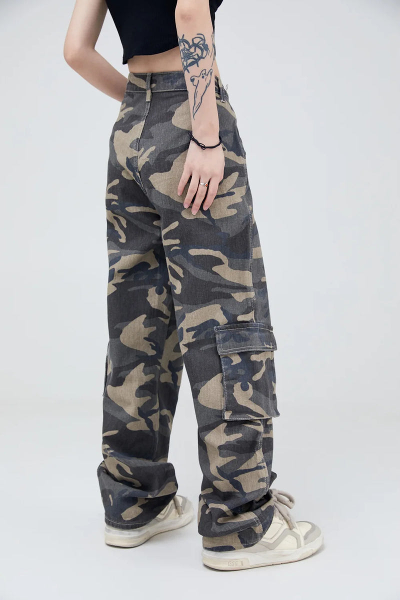 vintage pockets camouflage denim pants men jeans hip hop streetwear military cargo pants unique cargo style 975